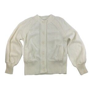 BOGO Tami Sportswear Cream Cardigan Sweater Button Ribbed Trim Crew Acrylic Larg